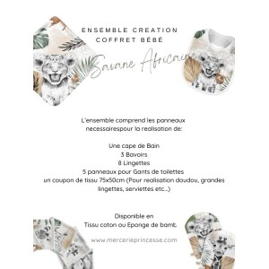 Ensemble  Savane Africaine pour création Bébé, coffret de naissance complet