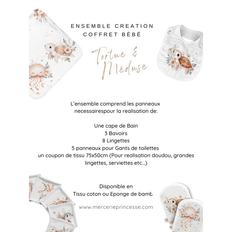 Ensemble Tortue & Méduse pour création Bébé, coffret de naissance complet