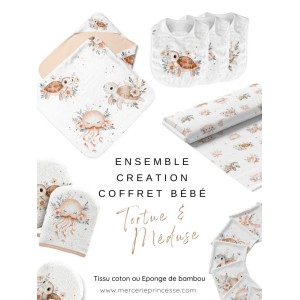 Ensemble Tortue & Méduse pour création Bébé, coffret de naissance complet