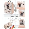 Ensemble Bébé Panda Pastel pour rentrée scolaire: sac à dos, pochons, coussins, bavoirs, trousse - coton Oeko-Tex®