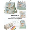 Ensemble Lovely Fox Celadon pour rentrée scolaire: sac à dos, pochons, coussins, bavoirs, trousse - coton Oeko-Tex®