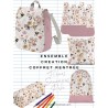 Ensemble Fleurs Sauvages Roses pour rentrée scolaire: sac à dos, pochons, coussins, bavoirs, trousse - coton Oeko-Tex®