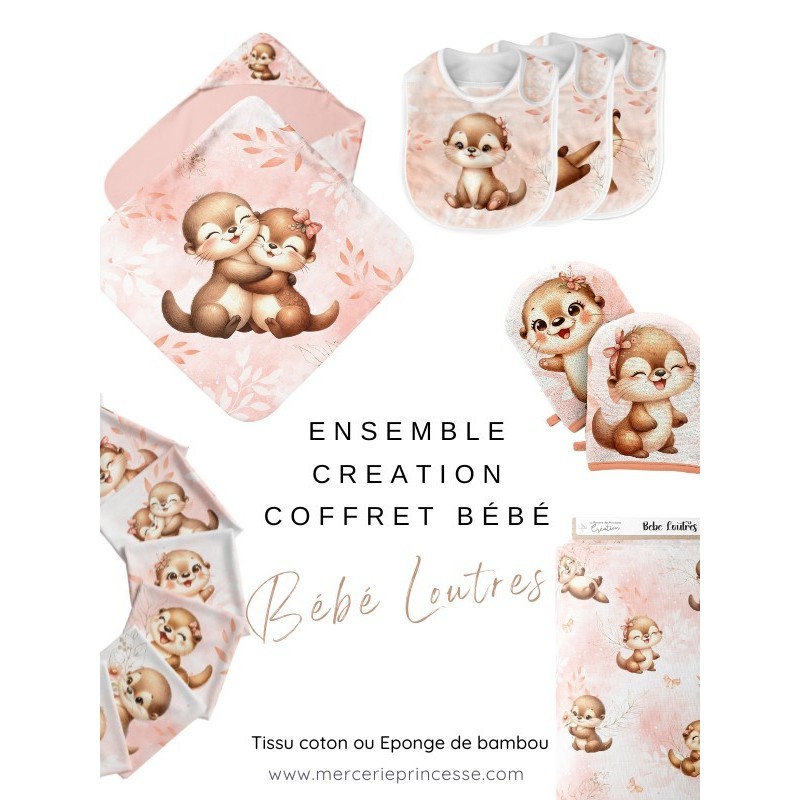 Ensemble Bébé Loutres Pastel Corail pour création Bébé, coffret de naissance complet