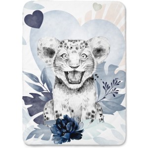Panneau Lion Savane vieux bleu pour couverture à réaliser soi-même- Certifié Oeko-Tex® | Mercerie des Princesses