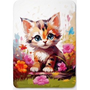 Panneau pour couverture à réaliser soi-même 70x95 chaton et fleurs - Certifié Oeko-Tex® | Mercerie des Princesses