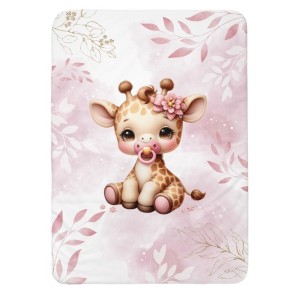 Panneau pour couverture à réaliser soi-même Bébé Girafe Pastel Vieux Rose - Certifié Oeko-Tex® | Mercerie des Princesses