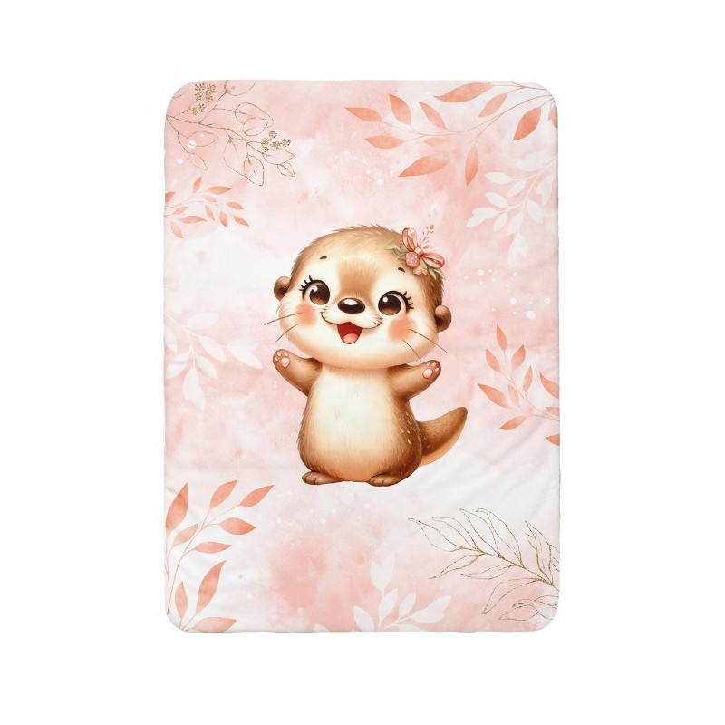Panneau pour couverture à réaliser soi-même Bébé Loutre Pastel Corail - Certifié Oeko-Tex® | Mercerie des Princesses