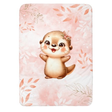 Panneau pour couverture à réaliser soi-même Bébé Loutre Pastel Corail - Certifié Oeko-Tex® | Mercerie des Princesses