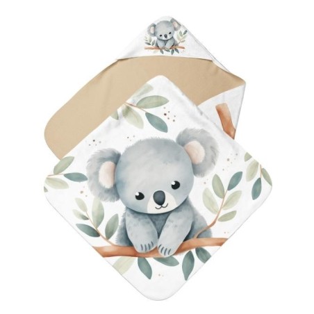 Panneau tissu pour cape de bain et lingettes motif "Tendre Koala" - Coton OEKO-TEX®  Mercerie des Princesses