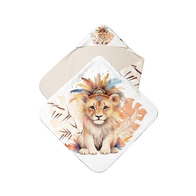 Panneau tissu pour cape de bain et lingettes motif "Lion Boho" - Coton OEKO-TEX®  Mercerie des Princesses