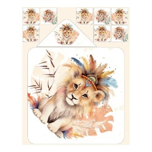  Panneau tissu pour cape de bain et lingettes motif "Lion Boho" - Coton OEKO-TEX®  Mercerie des Princesses