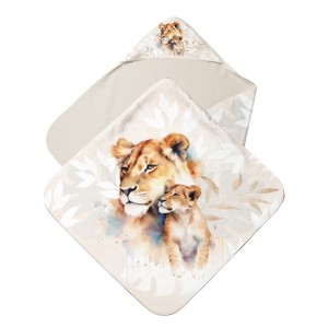 Panneau tissu pour cape de bain et lingettes motif "Lionceau et lionne" - Coton OEKO-TEX®  Mercerie des Princesses