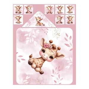  Panneau tissu pour cape de bain et lingettes motif Bébé Girafe Pastel Vieux Rose - Coton OEKO-TEX®  Mercerie des Princesses