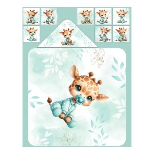 Panneau tissu pour cape de bain et lingettes motif Bébé Girafe Pastel Vert D'eau - Coton OEKO-TEX®  Mercerie des Princesses