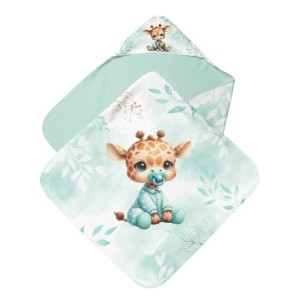  Panneau tissu pour cape de bain et lingettes motif Bébé Girafe Pastel Vert D'eau - Coton OEKO-TEX®  Mercerie des Princesses