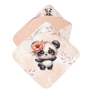 Panneau tissu pour cape de bain et lingettes motif Bébé Panda Pastel Pêche - Coton OEKO-TEX®  Mercerie des Princesses