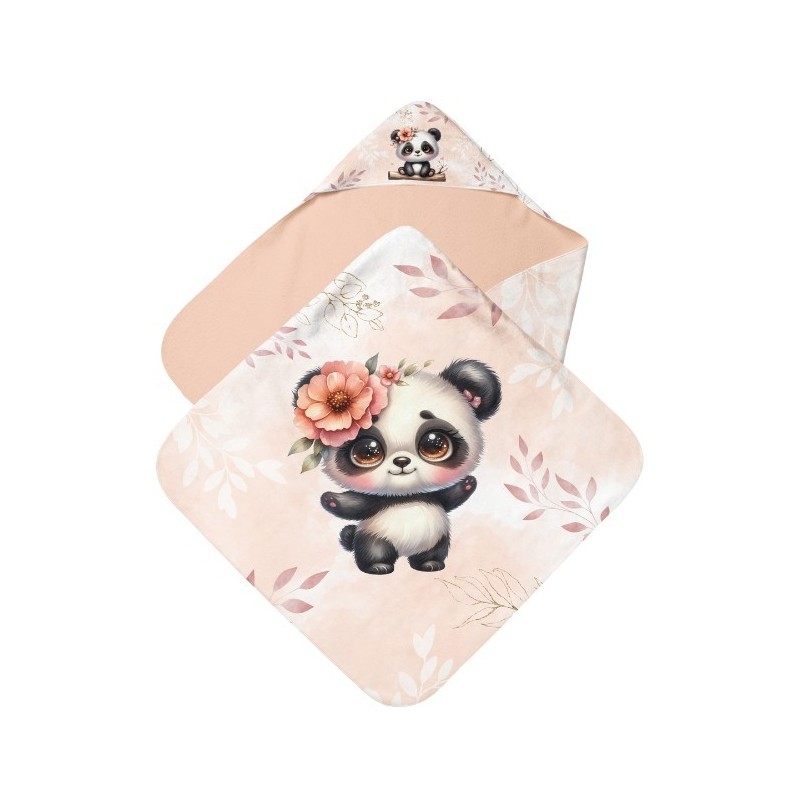 Panneau tissu pour cape de bain et lingettes motif Bébé Panda Pastel Pêche - Coton OEKO-TEX®  Mercerie des Princesses