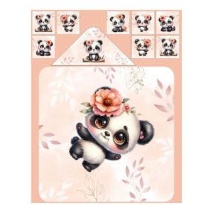  Panneau tissu pour cape de bain et lingettes motif Bébé Panda Pastel Pêche - Coton OEKO-TEX®  Mercerie des Princesses
