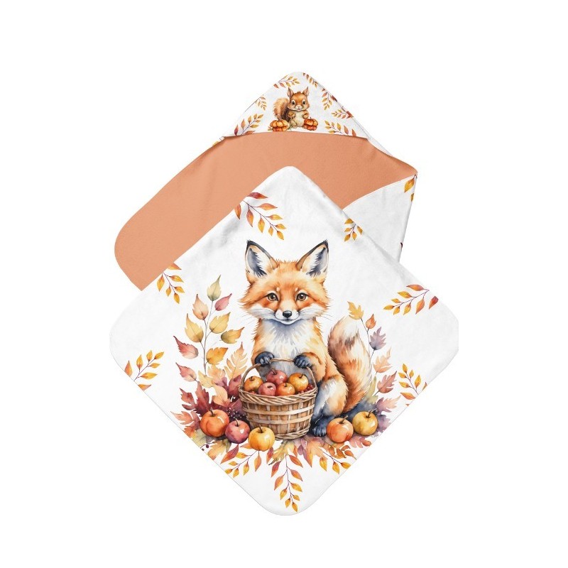 Coupon cape de bain Renard et Ecureuil D'Automne + 8 lingettes lavables – Oeko-Tex – kit couture facile