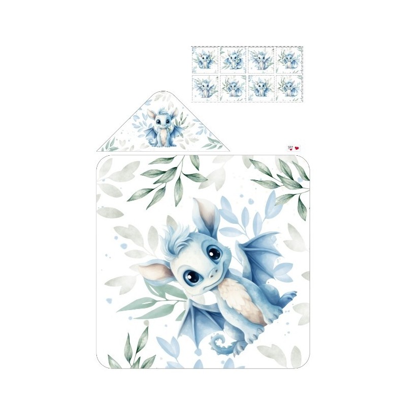 Coupon cape de bain Bébés Dragon Bleu et vert + 8 lingettes lavables – Oeko-Tex – kit couture facile