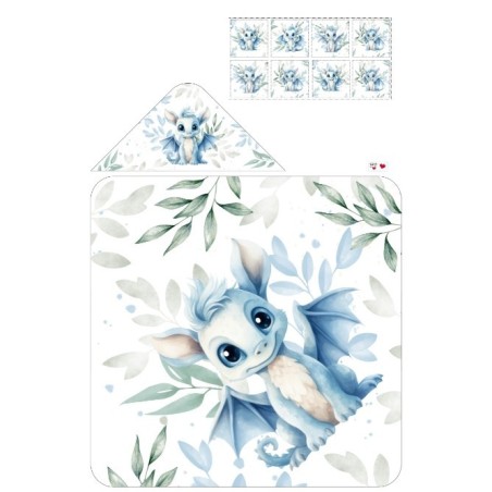 Coupon cape de bain Bébés Dragon Bleu et vert + 8 lingettes lavables – Oeko-Tex – kit couture facile