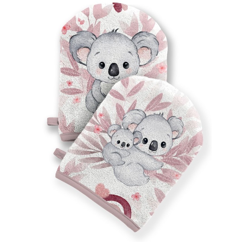 Coupon pour 5 Gants de toilette pour bébé à réaliser soi-même Koala Vieux rose Éponge de Bambou Oeko-Tex Mercerie des Princesses