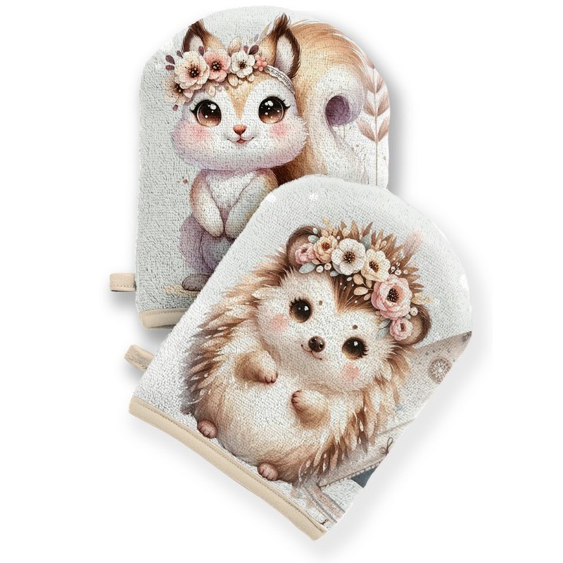 Coupon pour 5 Gants de toilette pour bébé à réaliser soi-même Amis des Bois Boho Éponge de Bambou Oeko-Tex Mercerie des Princess