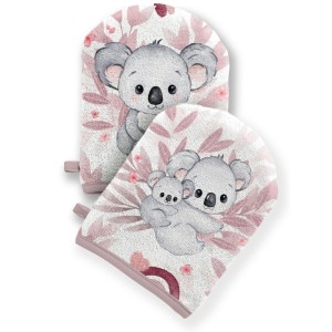 Coupon pour 5 Gants de toilette pour bébé à réaliser soi-même Koala Vieux rose Éponge de Bambou Oeko-Tex Mercerie des Princesses