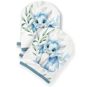 Coupon pour 5 Gants de toilette pour bébé à réaliser soi-même Dragon Bleu et Vert Coton Oeko-Tex Mercerie des Princesses