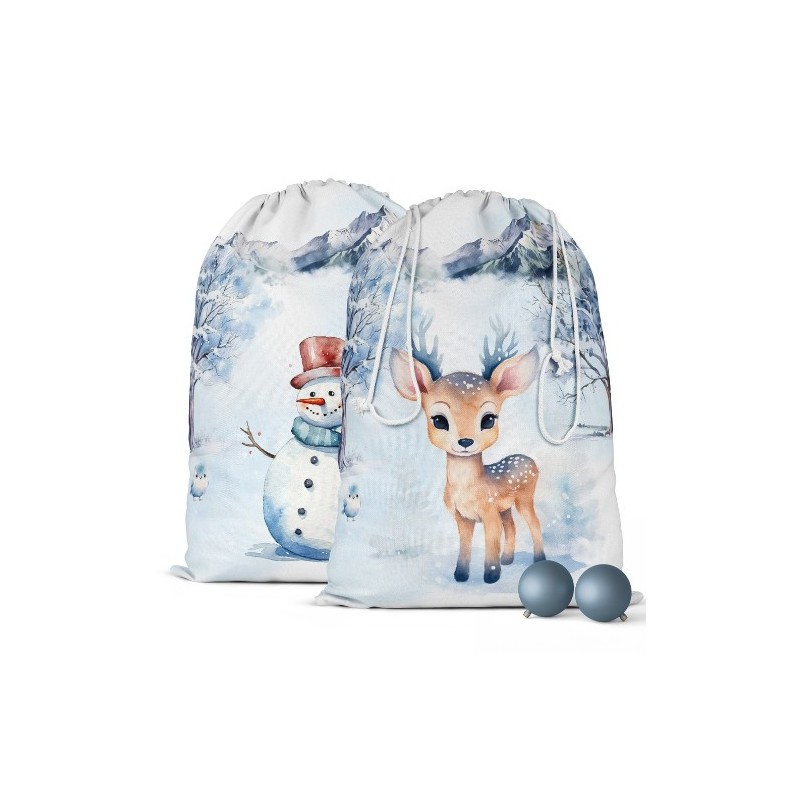 Panneau Pochon de Noël Cerf & Bonhomme de Neige Mercerie des Princesses