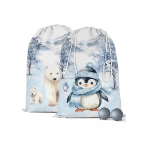 Panneau Pochon de Noël Pingouin et Ours Polaire Mercerie des Princesses