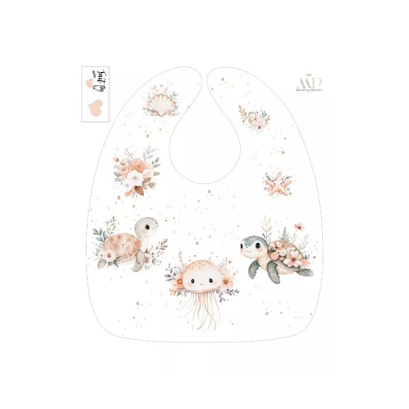 Coupon Bavoir Tortue & Méduse – Bébé 3-12 mois – Coton Oeko-Tex® à coudre soi-même