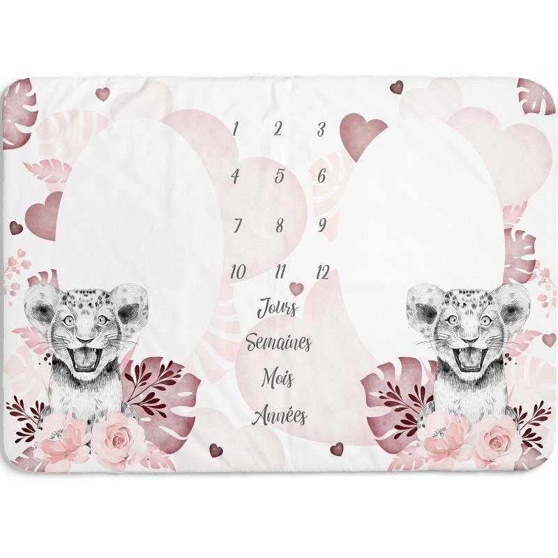 Tissu pour tapis photo étape à réaliser soi même pour jumeaux - Lionceaux de la savane vieux rose Mercerie des Princesses