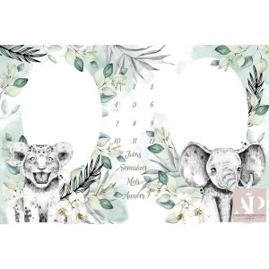 Tissu pour tapis photo étape à réaliser soi même pour jumeaux - Lionceaux de la savane vert d'eau Mercerie des Princesses