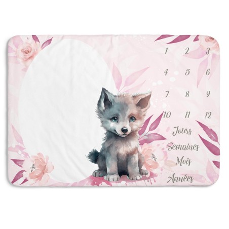 Tapis d'Étapes Bébé Louveteau Rose – Suivi de Croissance en Douceur et Design Floral Mercerie des Princesses