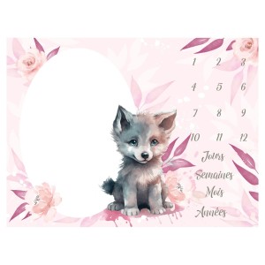  Tapis d'Étapes Bébé Louveteau Rose – Suivi de Croissance en Douceur et Design Floral Mercerie des Princesses