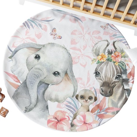 Ensemble Coupon Tapis Rond Tropical Rose + 2 coussins Mercerie des Princesses