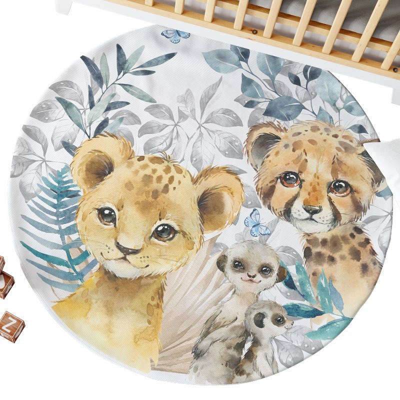 Ensemble Coupon Tapis Rond Tropical Bleu + 2 coussins Mercerie des Princesses