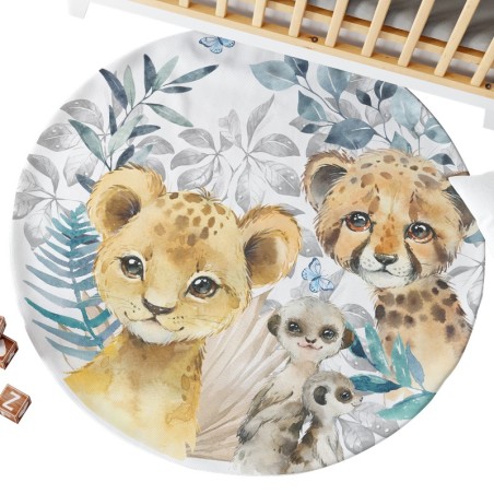 Ensemble Coupon Tapis Rond Tropical Bleu + 2 coussins Mercerie des Princesses