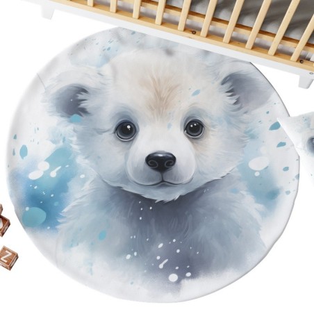 Ensemble Coupon Tapis Rond Ourson Blanc+ 2 coussins Mercerie des Princesses