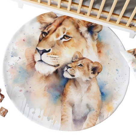 Ensemble Coupon Tapis Rond Lionne et lionceau + 2 coussins Mercerie des Princesses