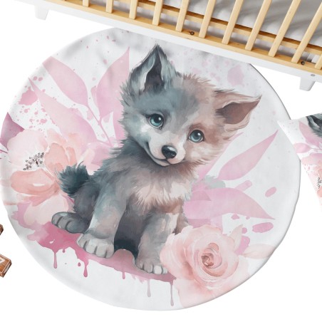 Ensemble Coupon Tapis Rond Louveteau Rose + 2 coussins Mercerie des Princesses