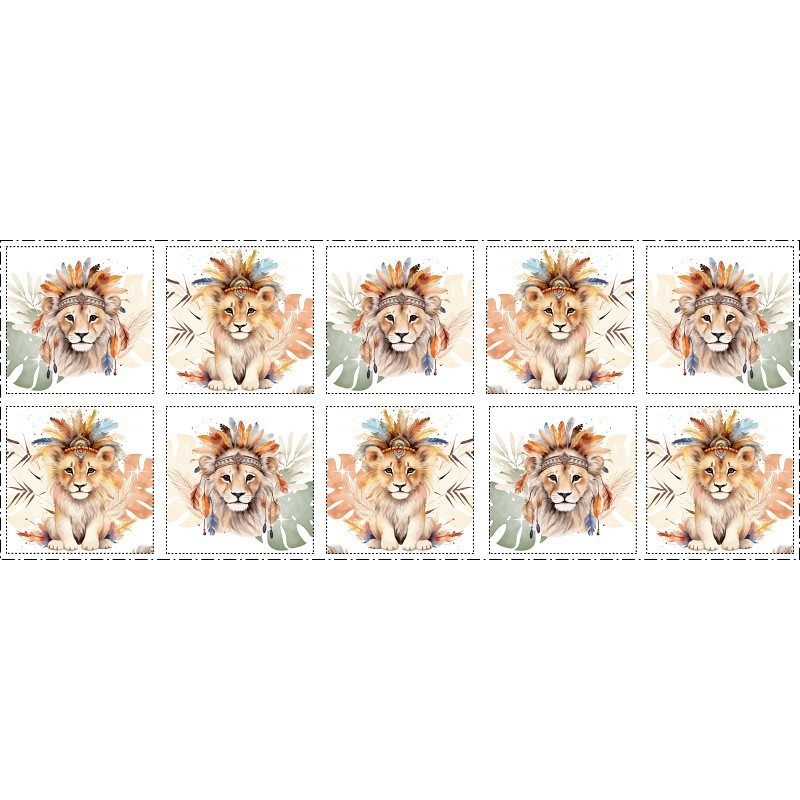 Coupon Lingettes Lion boho coton imprimé à réaliser soi-même  - Certifié Oeko-Tex®