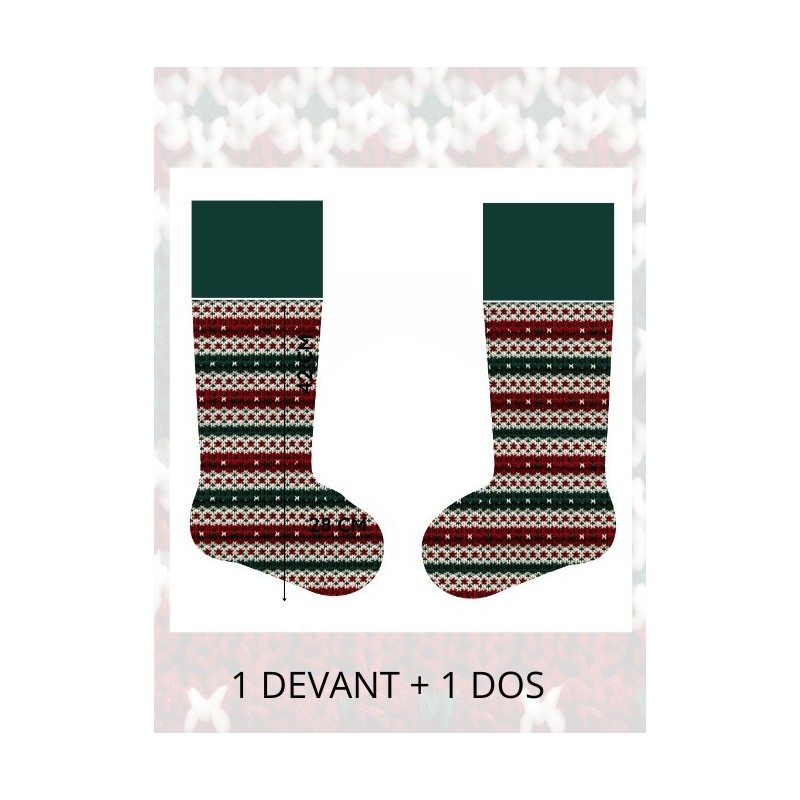 Panneau à Coudre pour Chaussette de Noël Tricoté Rouge & Vert- 100% coton Oeko-Tex Mercerie des Princesses