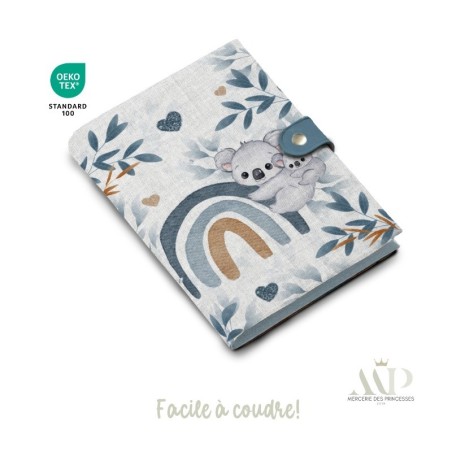 Panneau de couture Protège Carnet de Santé - Motif Koala Bleu - Animaux DIY - Tissu Patron pour création naissance Mercerie des 