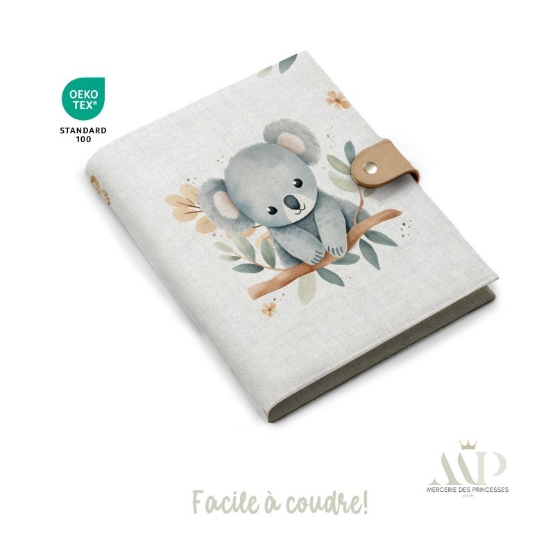 Panneau de couture Protège Carnet de Santé - Motif Tendre Koala - Animaux DIY - Tissu Patron pour création naissance Mercerie de