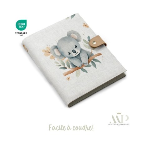 Panneau de couture Protège Carnet de Santé - Motif Tendre Koala - Animaux DIY - Tissu Patron pour création naissance Mercerie de