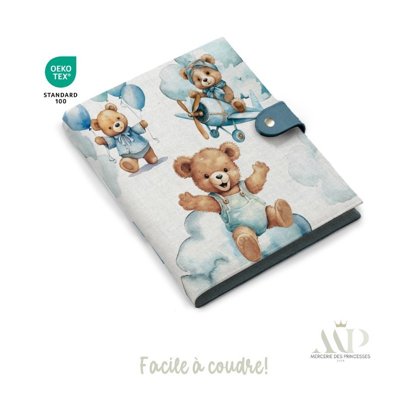 Panneau de couture Protège Carnet de Santé - Motif Ourson Dans Les Airs - Animaux DIY - Tissu Patron pour création naissance Mer