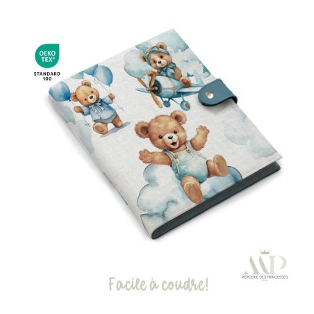 Panneau de couture Protège Carnet de Santé - Motif Ourson Dans Les Airs - Animaux DIY - Tissu Patron pour création naissance Mer
