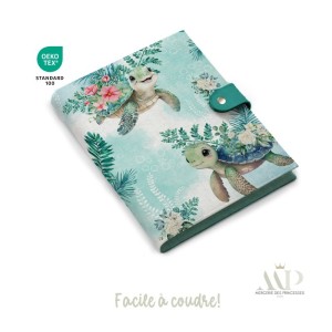 Panneau de couture Protège Carnet de Santé - Motif Tortue Verte - Animaux Marins DIY - Tissu Patron pour création naissance Merc
